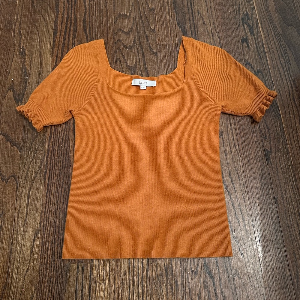 LOFT Women's Orange Puff Sleeve Top